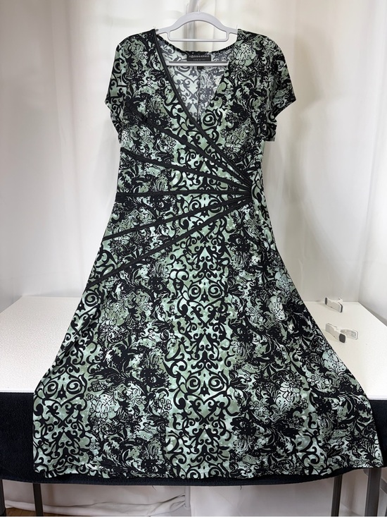 connected apparel Dresses & Skirts - connected apparel Mint Green and Black Patterned Wrap-Style Midi Dress 3977